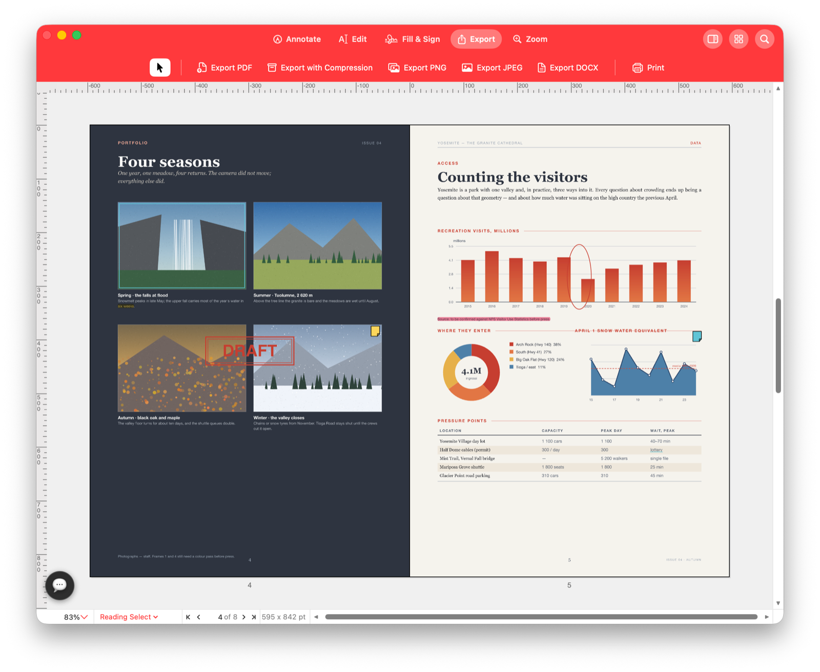 Pdf Editor Pro with review annotations, highlighted text and a selected note.